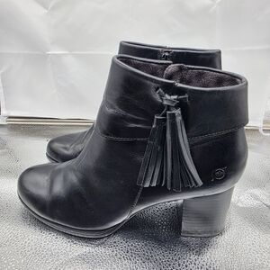 Born Black Leather Ankle Boots with Tassels Women 9.5